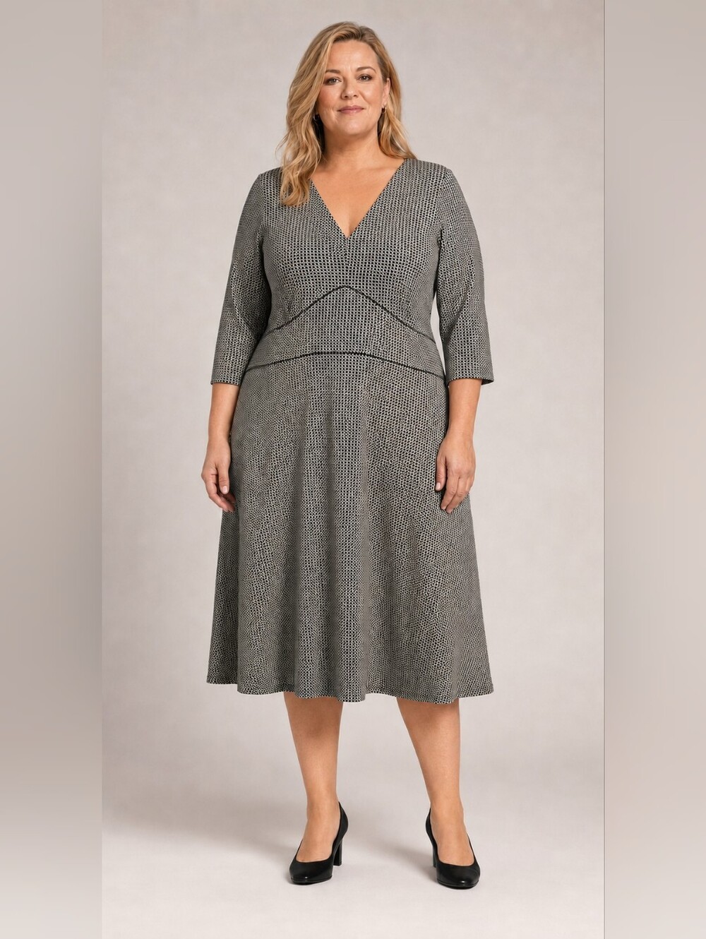 Michael Kors Black & White Stretch A-Line Dress 2X